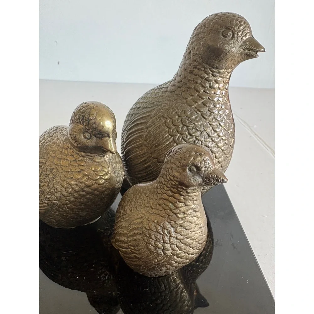 Vintage Brass Quail Figurines Set of 3 Graduated Bird Statues Mid Century Decor